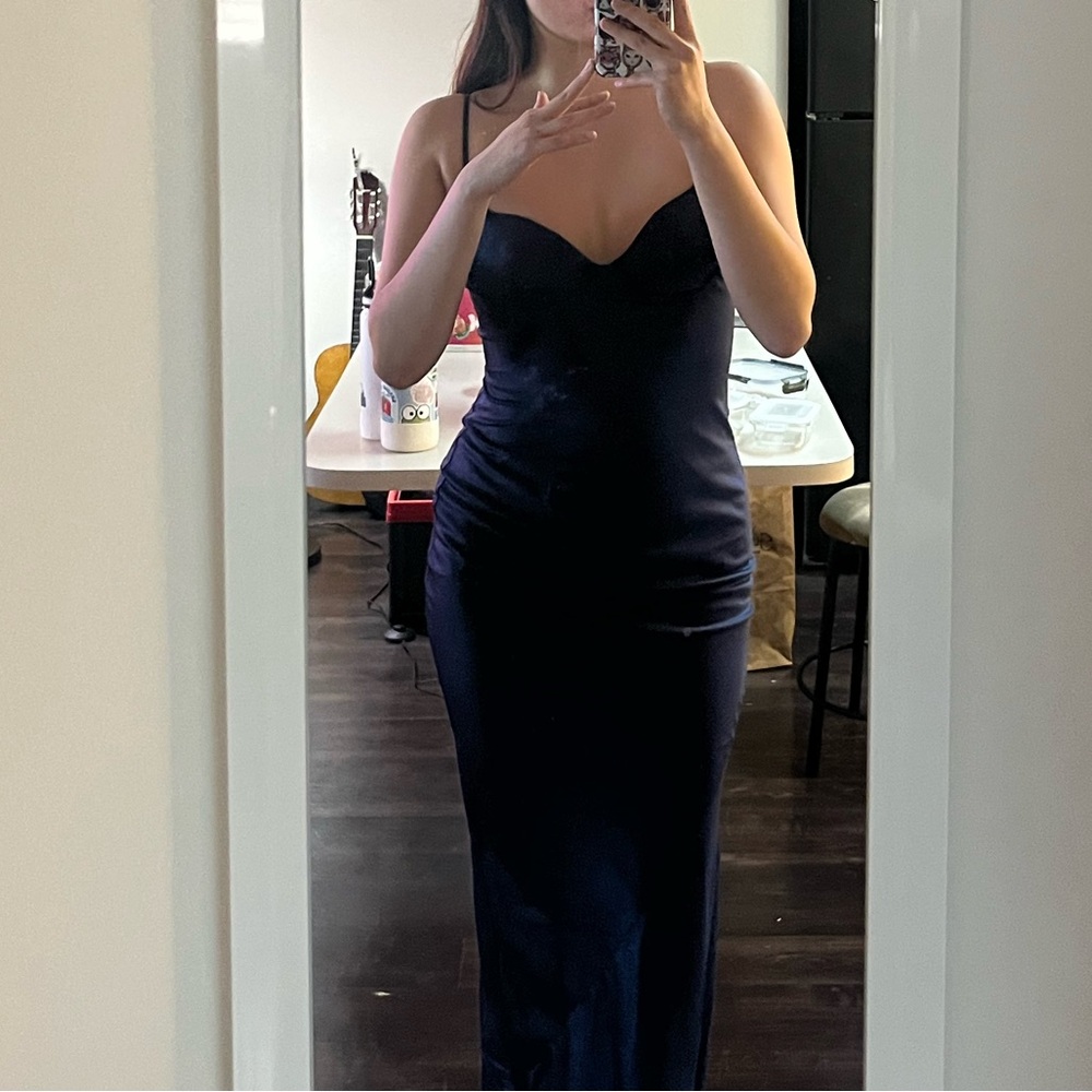 NWT BABYBOO navy satin dress